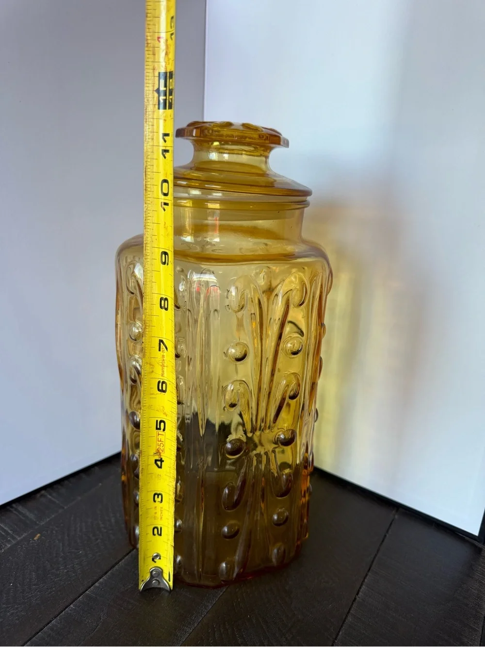 Vintage Amber Glass Jar, Amber Decorative Canister with Lid, cookie jar